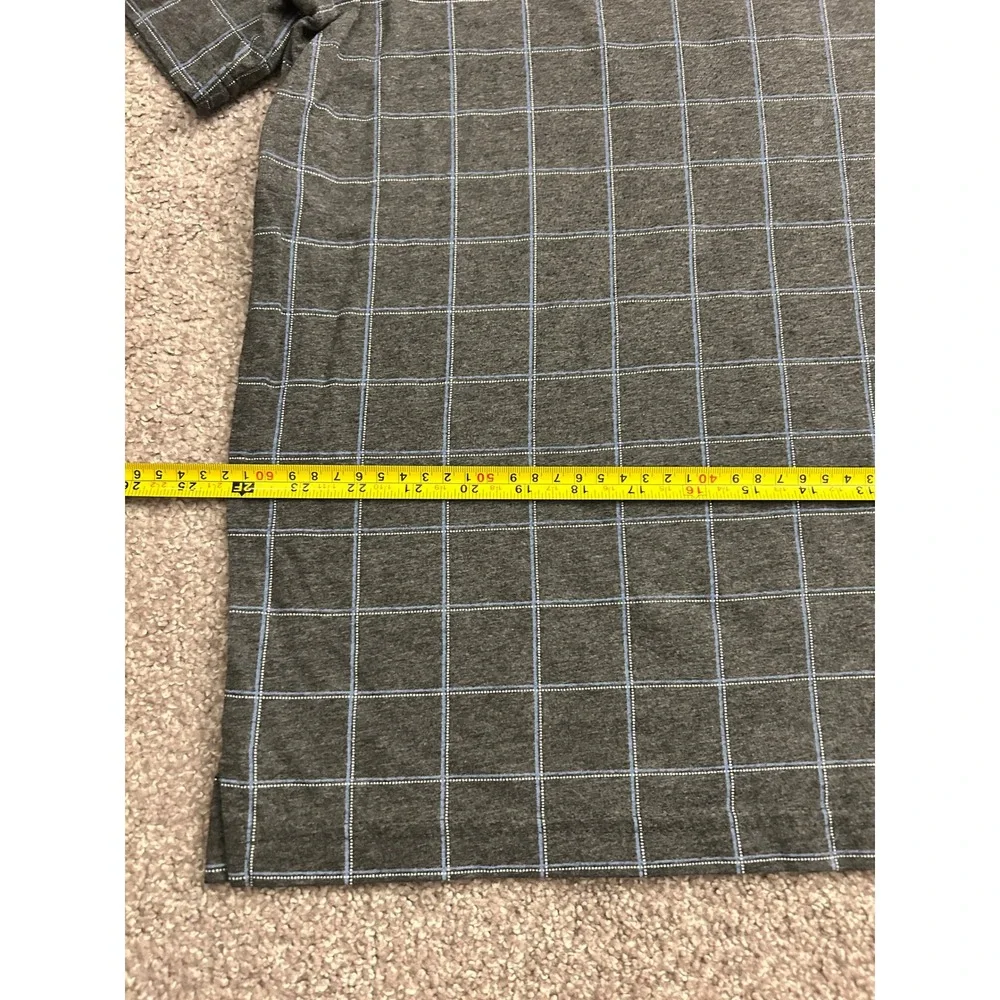 George Polo‎ Shirt Mens XL Gray Blue Windowpane Excellent Short Sleeve Pocket